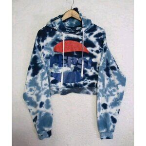 Pepsi Sweater Womens L Long Sleeve Pepsi Spell Out Crop Hoodie Tie Dye Blue